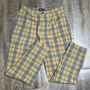 Vintage 90s Gap Womens Plaid Pleated Tapered Leg Pants 100% Cotton Size 12